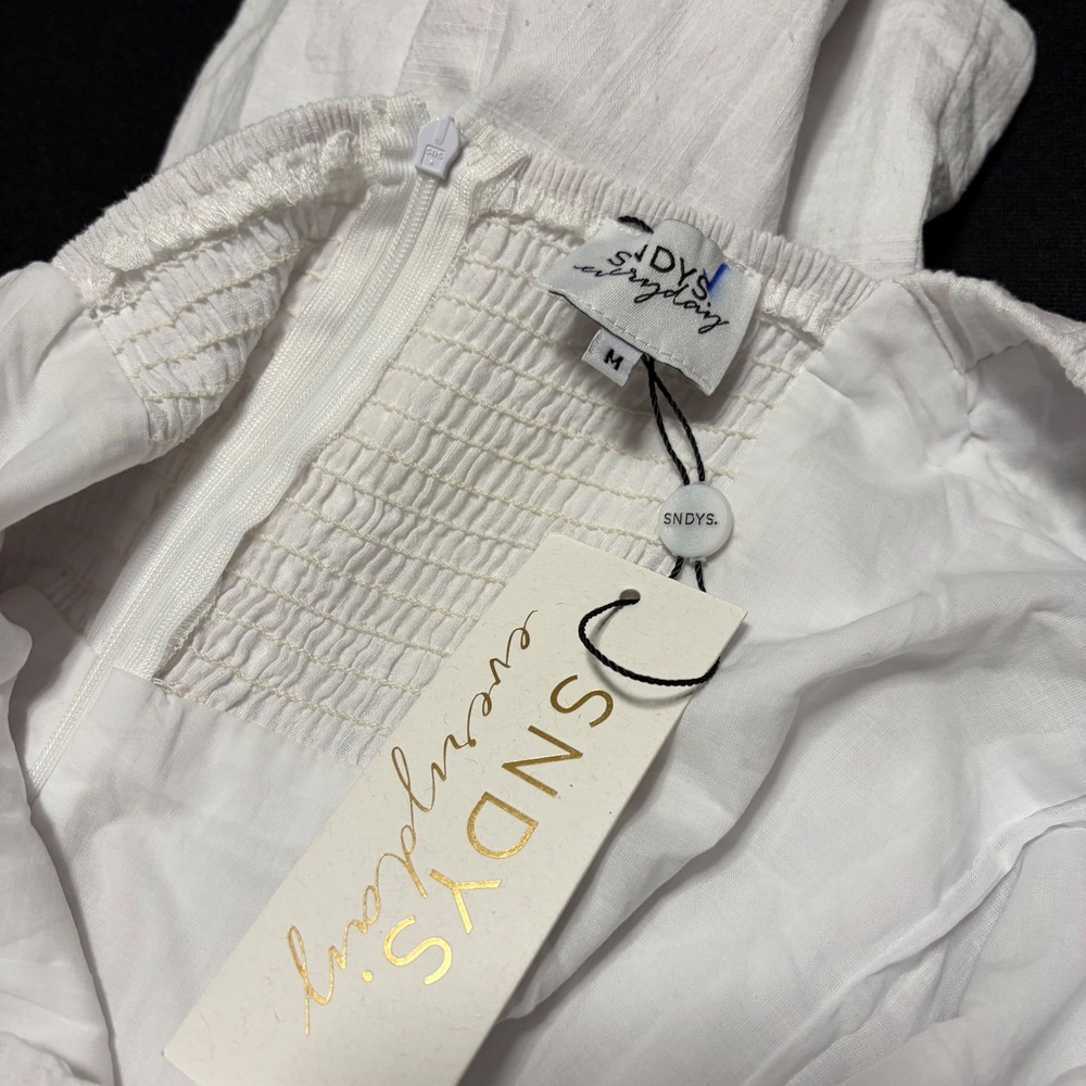 NWT SNDYS Tuscany White Cotton Puff Sleeve Mini Dress Size M Revolve Bridal - Picture 3 of 8